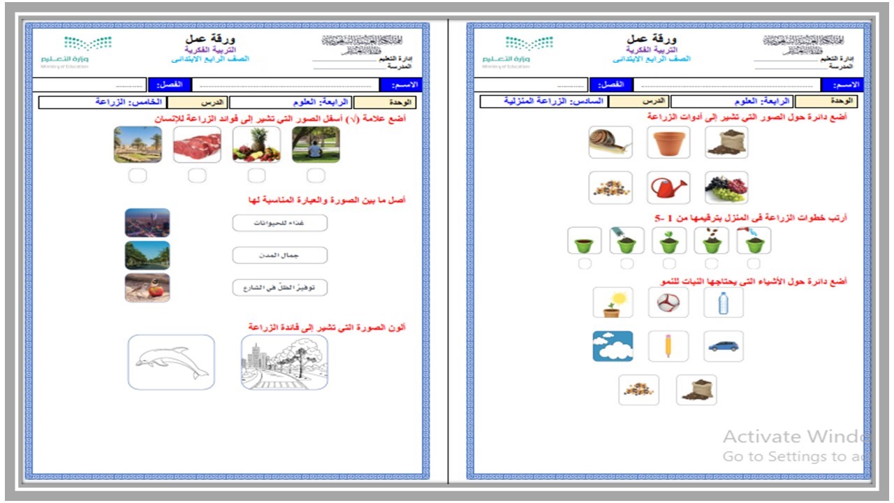 خطة التعلم الأسبوعية لمادة علوم رابع ابتدائي التربية الفكرية  