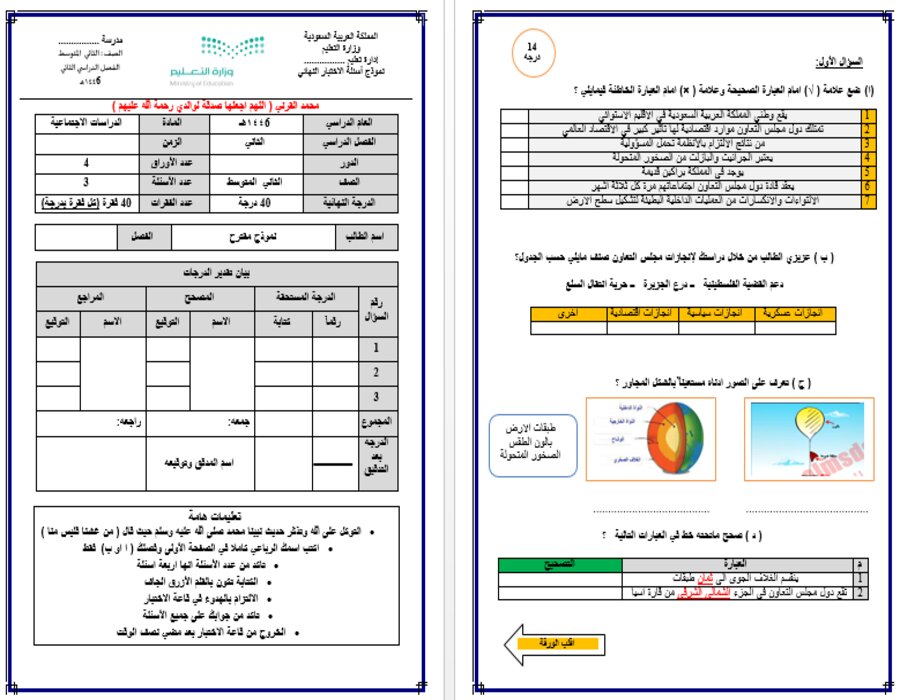 خطة التعلم الأسبوعية مادة دراسات اجتماعية ثاني متوسط الترم الثاني 