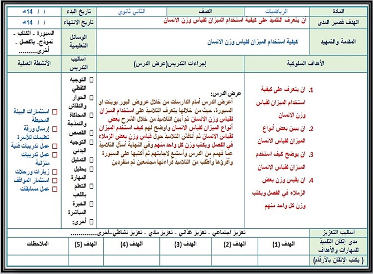خطة التعلم الاسبوعية مادة الرياضيات ثاني ثانوي التربية الفكرية