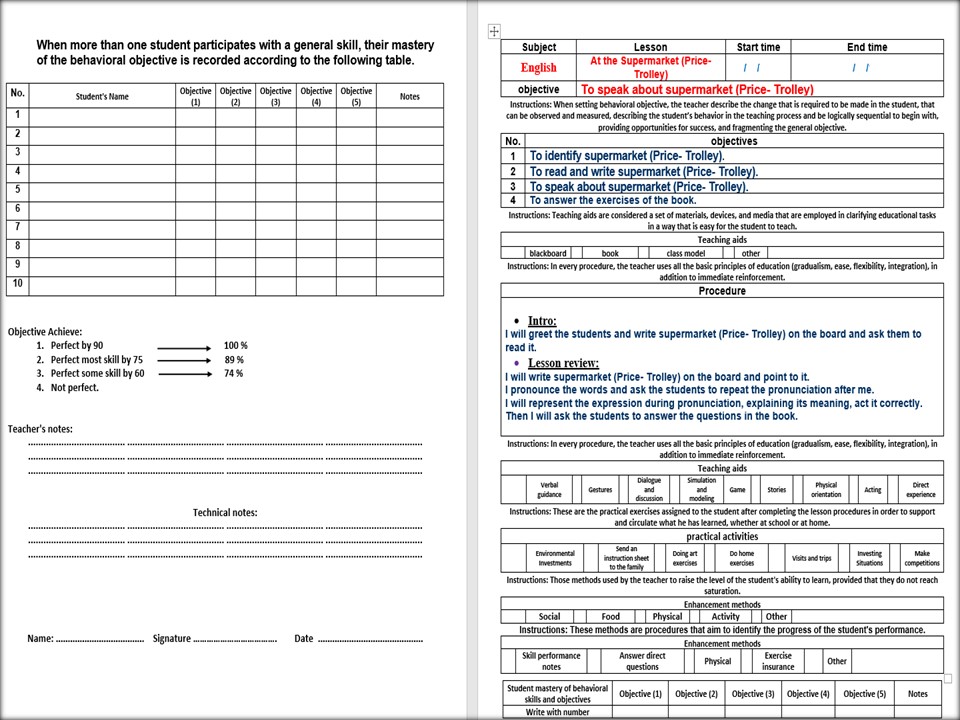 خطة التعليم الأسبوعية إنجليزي ثالث ثانوي التربية الفكرية