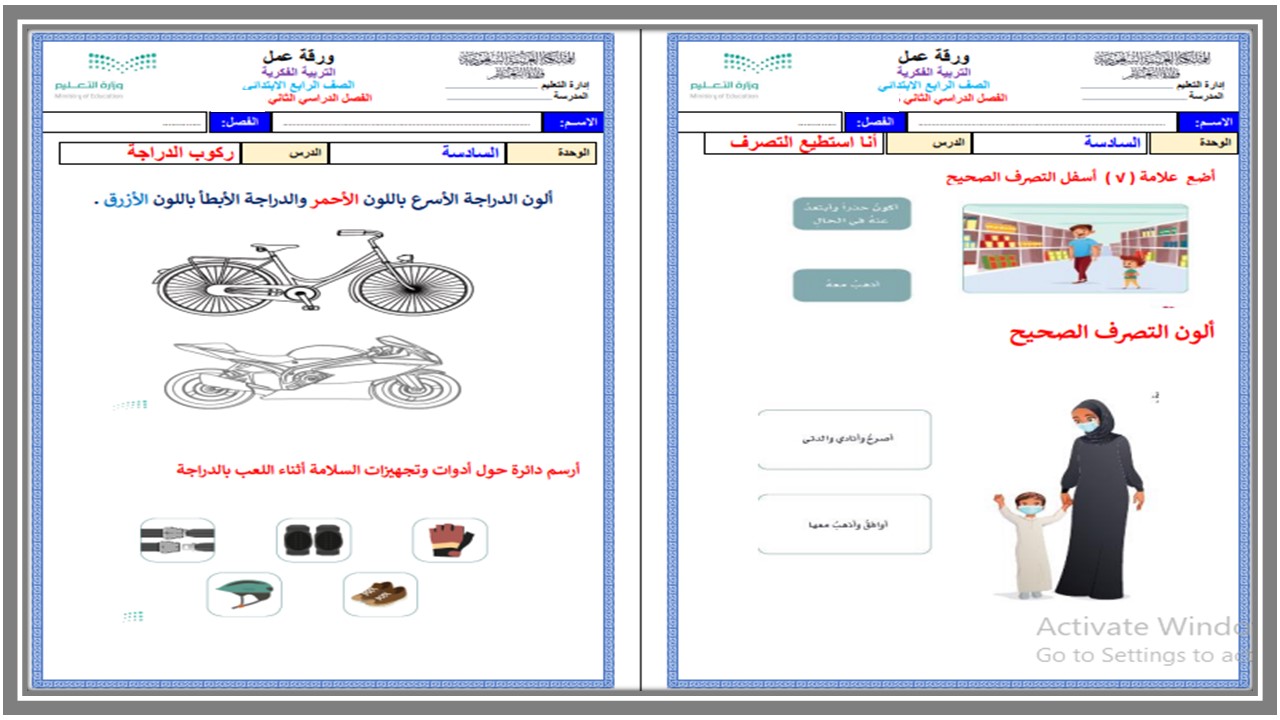 خطة التعليم الأسبوعية مهارات أسرية رابع ابتدائي التربية الفكرية