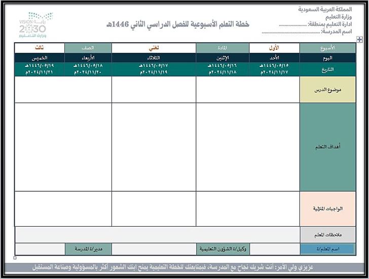 خطة التعلم الأسبوعية لغتي صف ثالث تعليم مستمر