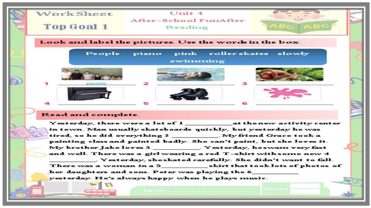 ورق عمل لمادة توب جول رابع ابتدائي الفصل الثاني 