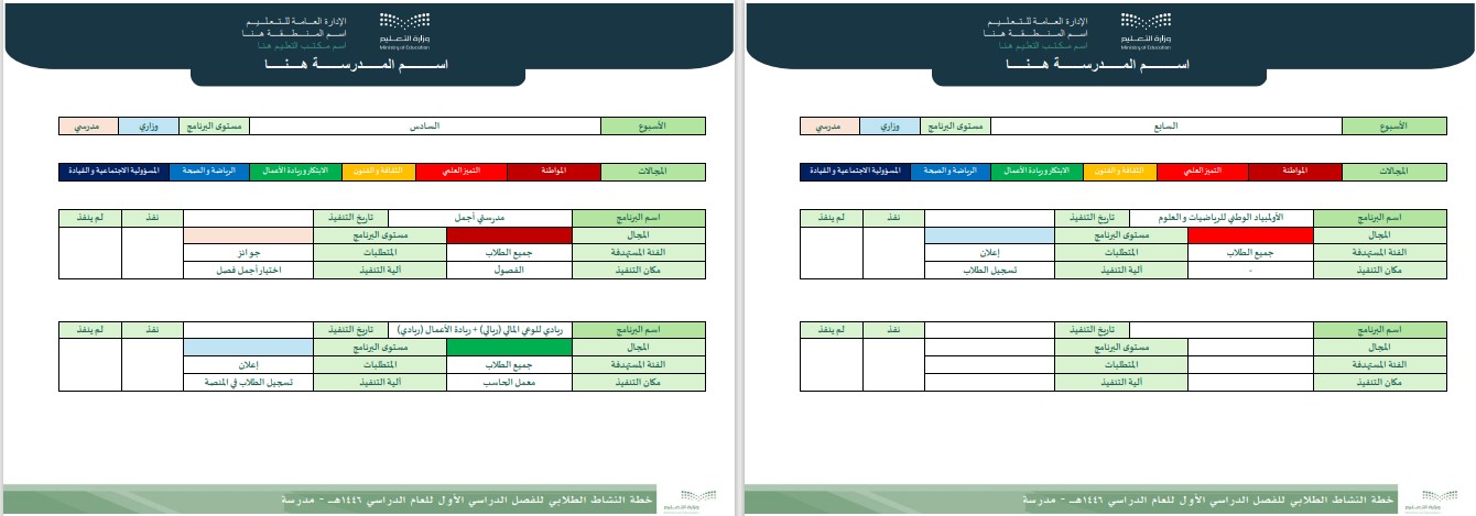 خطة النشاط الطلابي (متوسط) للفصل الدراسي الأول للعام الدراسي
