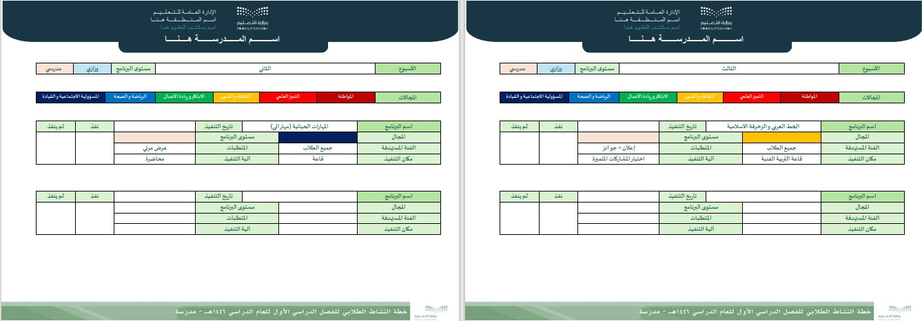 خطة النشاط الطلابي (متوسط) للفصل الدراسي الأول للعام الدراسي