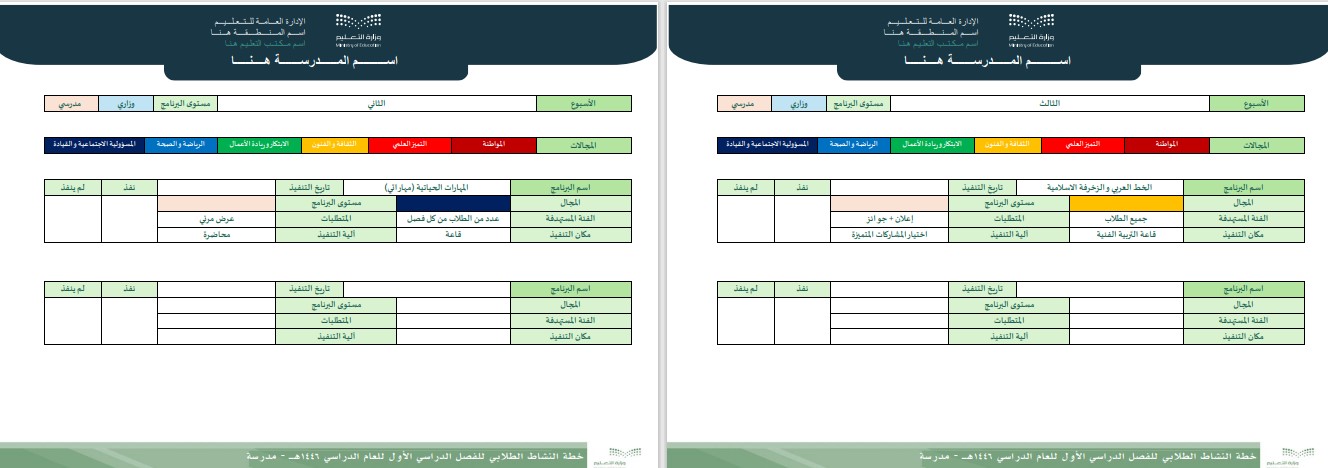 خطة النشاط الطلابي (ثانوي) الفصل الدراسي الأول للعام الدراسي