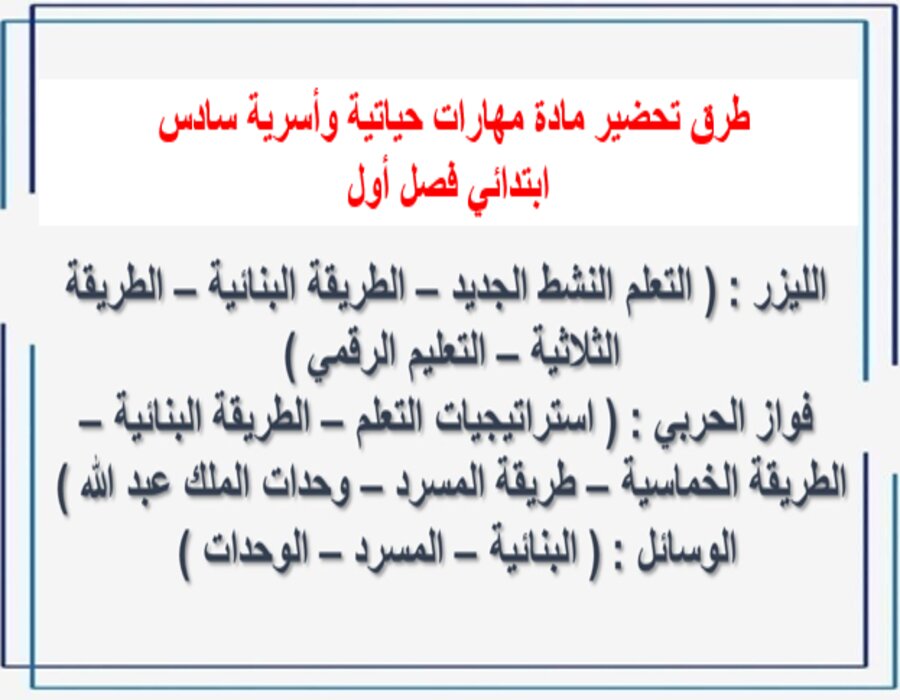 كتاب مادة مهارات حياتية وأسرية سادس ابتدائي فصل أول