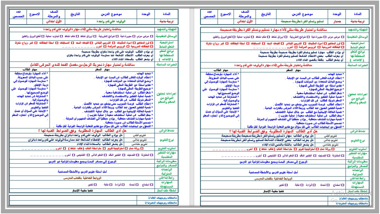 خريطة نواتج التعلم التربية البدنية أول ابتدائي  
