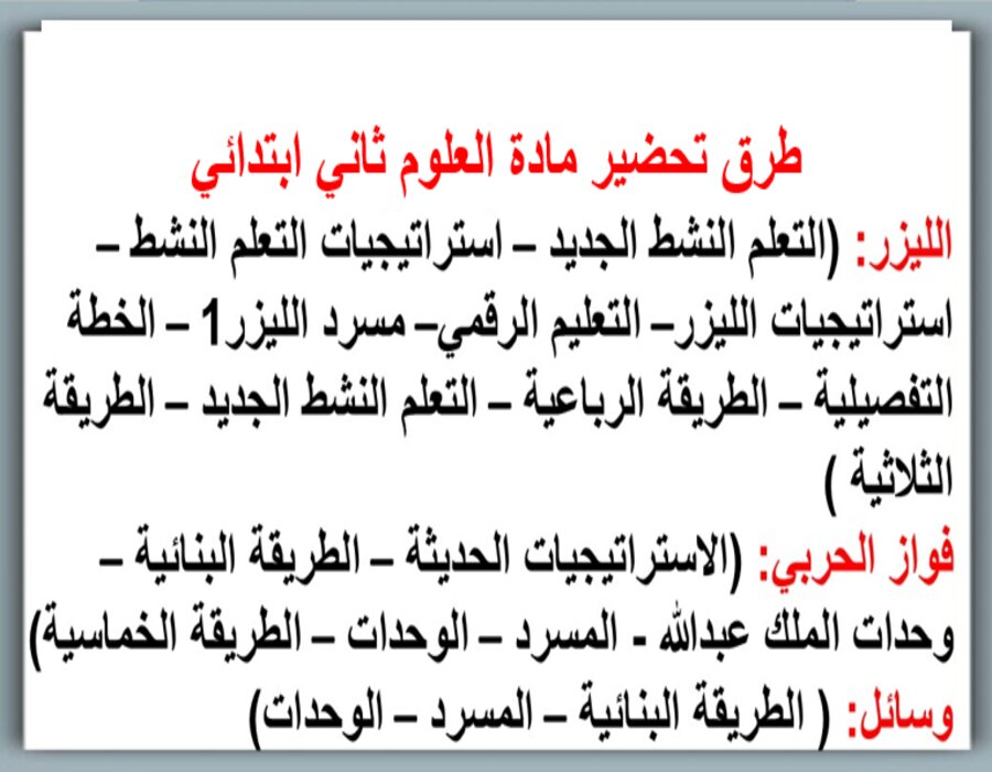 خريطة نواتج التعلم مادة العلوم ثاني ابتدائي