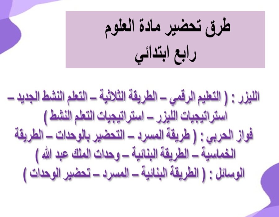 خريطة نواتج التعلم مادة العلوم رابع ابتدائي