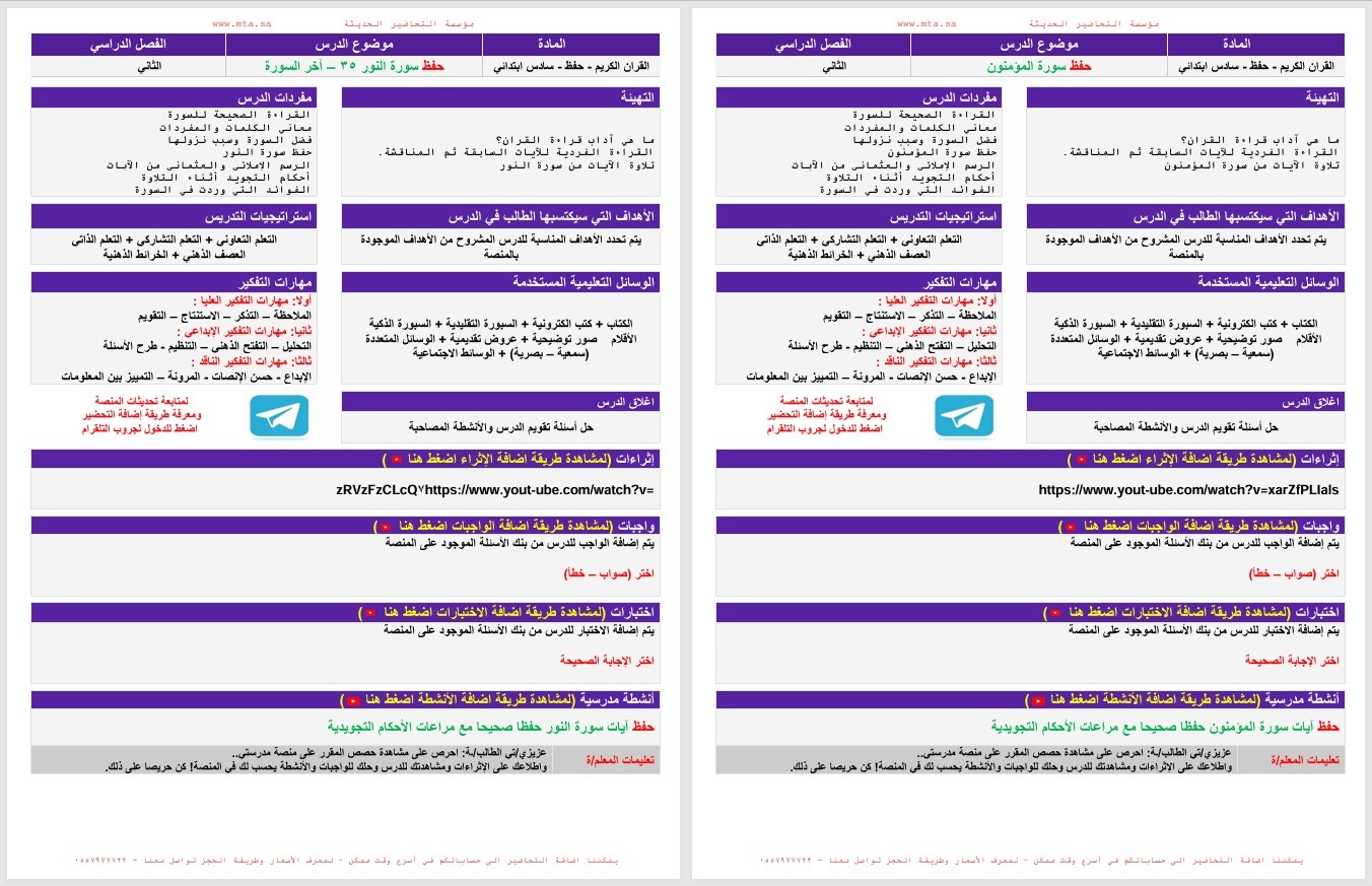 توزيع قرآن تحفيظ الصف السادس الإبتدائى الفصل الدراسى الثانى