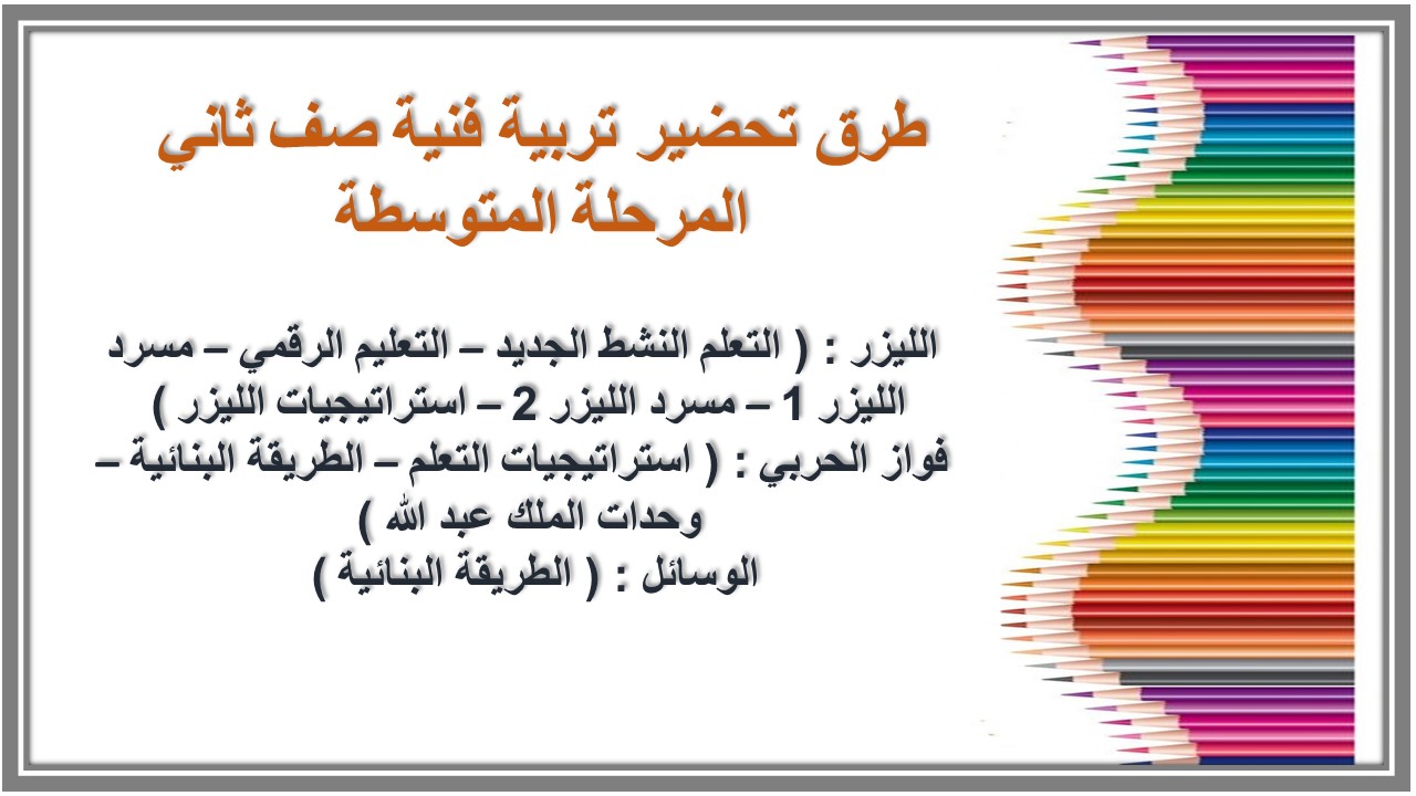 خريطة نواتج التعلم تربية فنية صف ثاني المرحلة المتوسطة