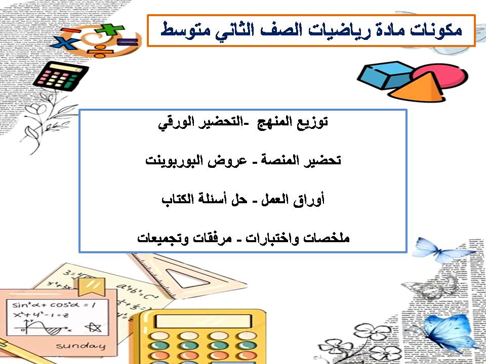 خريطة نواتج التعلم رياضيات الصف الثاني متوسط
