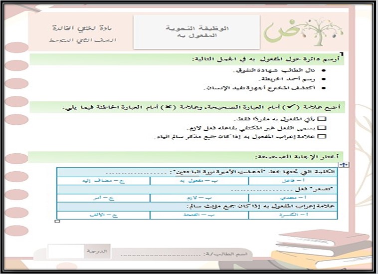 خريطة نواتج التعلم لمادة لغتي ثاني متوسط