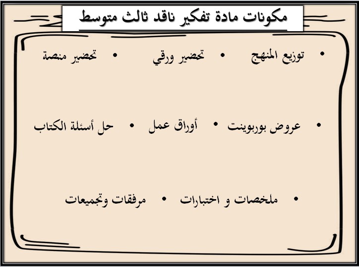 خريطة نواتج التعلم مادة التفكير الناقد ثالث متوسط